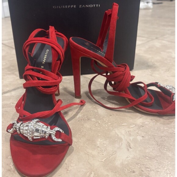 Giuseppe Zanotti Thais 105mm Sandals Size 36 Crystal Embellished Red Designer - Picture 1 of 11